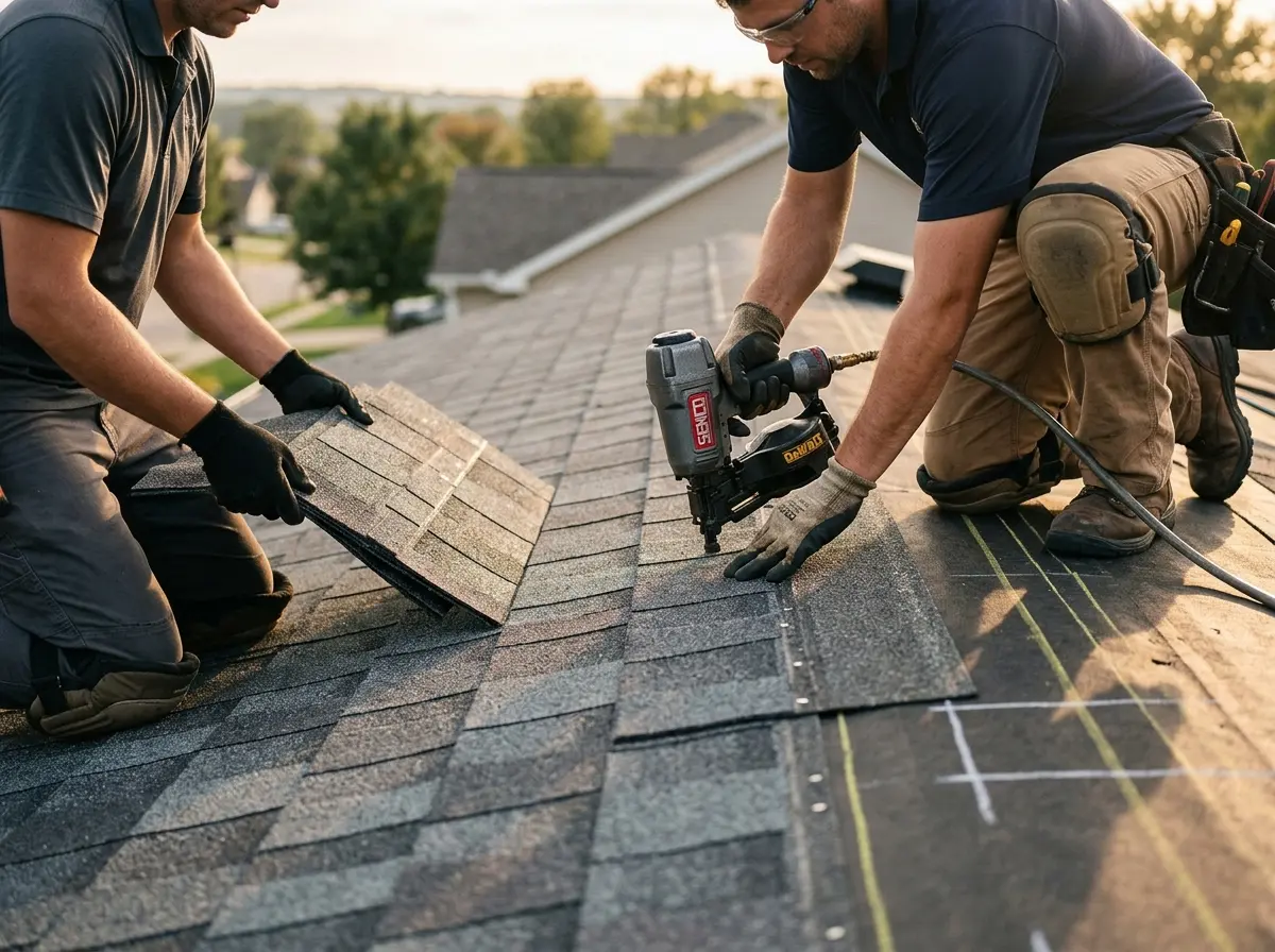 Professional roofer working on a residential roof in Ceres